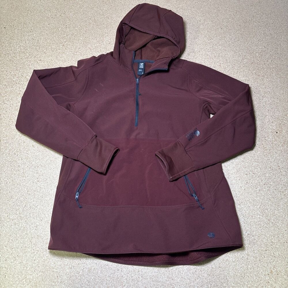 mountain hardwear womens hooded 1/4 zip two front pocket pullover rust size L G2
